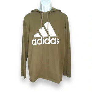 Adidas Olive Green Logo Hoodie - Size Large - Relaxed Fit